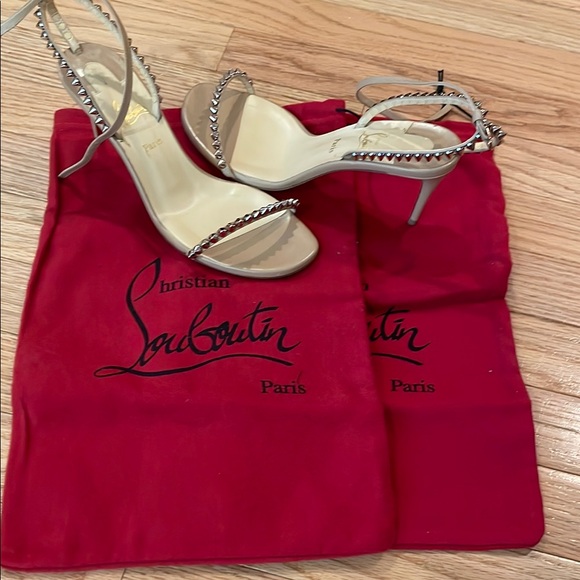 Christian Louboutin Shoes - Christian Louboutin Nude Beige Studded Ankle-Strap Heels 36 6 36.5 6.5